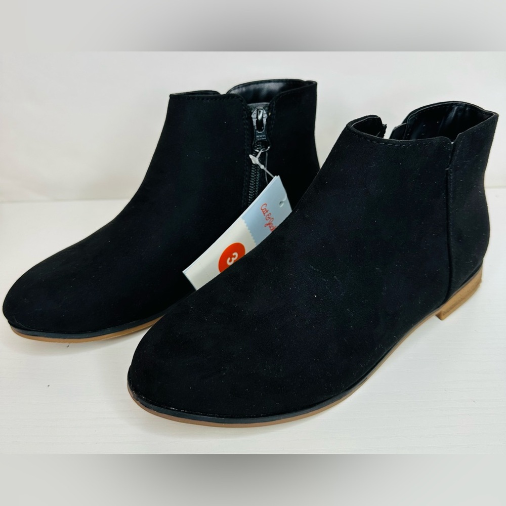 New Cat & Jack black zip zipper faux suede chelsea boots booties shoes girls 3